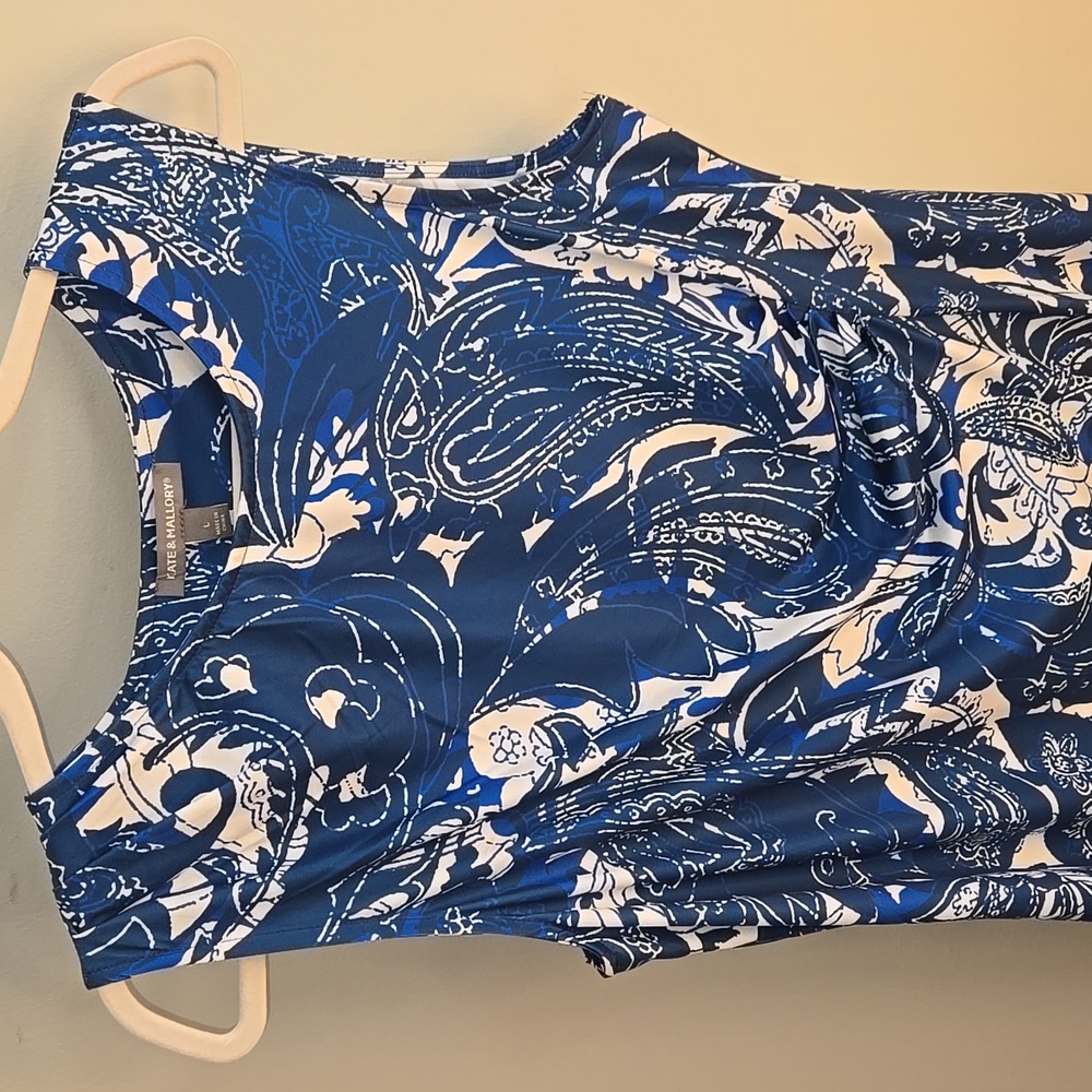 Kate & Mallory Blue and White Swirl Sleeveless Midi Dress NWOT Large - Picture 3 of 7